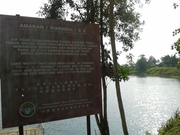 A photograph of a sign depicting some of the water quality issues faced locally in Kuching