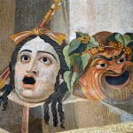 Mosaic depicting theatrical masks of tragedy and comedy (Thermae Decianae), by Carole Raddato/Speravir, Wikimedia Commons