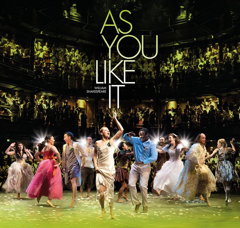 Poster for RSC As You Like It, feat peple dancing in front of a theatre