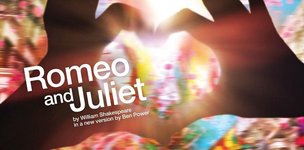 Poster for Romeo and Juliet, featuring two hands held up to form a heart.