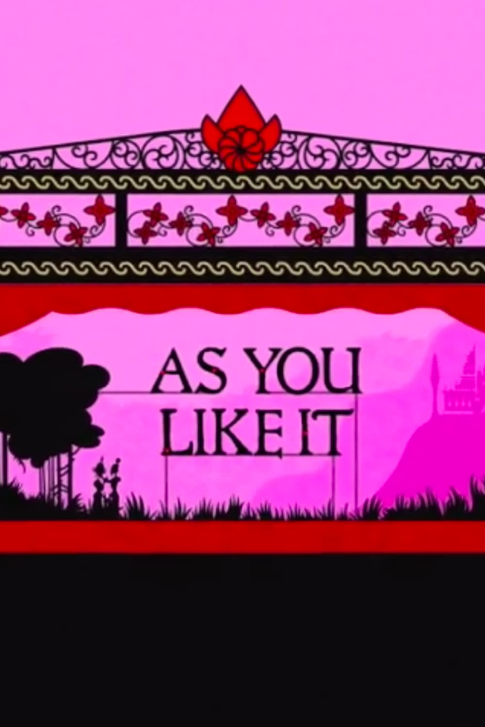 As You Like It poster, featuring a bridge across a pink landscape
