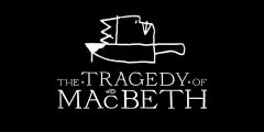 Stylised text of 'The Tragedy of Macbeth' with a sketch of a crown and dagger.