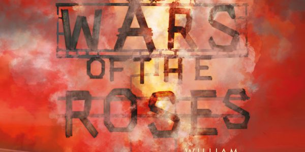Poster for The Wars of the Roses, featuring the words against a fiery background and red sky.
