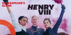 Poster for Henry VIII, featuring a king in the centre and two queens either side.