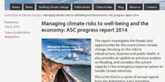 A screen shot from the Committee for Climate Chsnge website, Managing climate risks to well-being and the economy: ASC progress report 2014