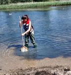 Figure 4. Sara taking samples in the SuDS ponds.