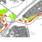 A GIS image showing the Multiple Benefit Evaluation of SuDS in Newcastle Great Park.