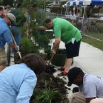 A photograph of the public getting involved in implementing blue-green infrastructure