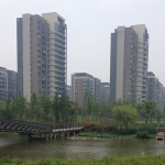 A photograph of the Ningbo eco-corridor and cityscape