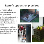 Figure 3. Photos and text discussing SuDS Retrofit options for industrial premises at Houston Industrial Estate (West Lothian, Scotland).