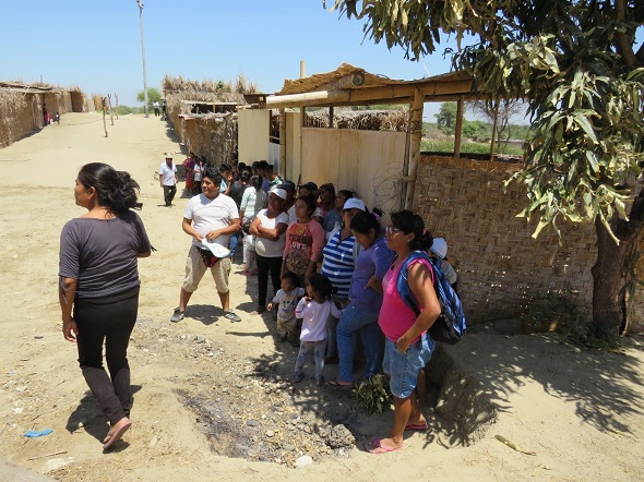 A photograph of relocated residents from one of the flooded villages., Piura, Peru.