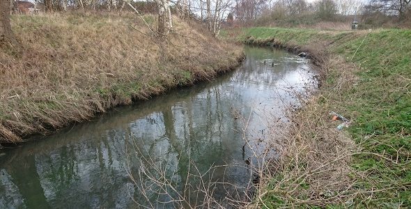 A photograph of the River Leen, Nottinghamshire (open watercourse with vegetated banks)