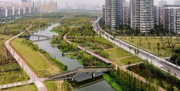 Photograph of the Eco-corridor in Ningbo New East town (source: Ningbo Municipal Government, 2018)