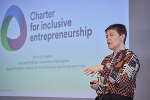 Dr Lorna Treanor at the national launch of the Charter for Inclusive Entrepreneurship October 2023 at the Shard in London.