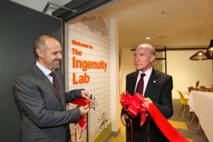 Professor Simon Mosey with Professor Sir David Greenaway, former Vice-Chancellor of The University of Nottingham at the opening of The Ingenuity Centre in 2016.