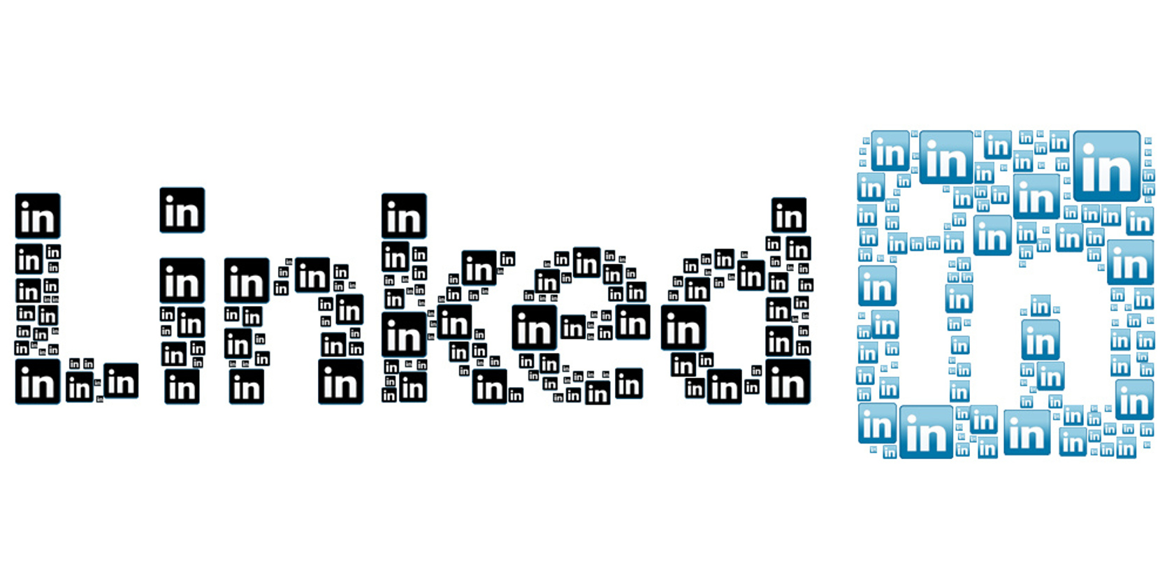 A collage of the LinkedIn logo made up together to write the LinkedIn logo