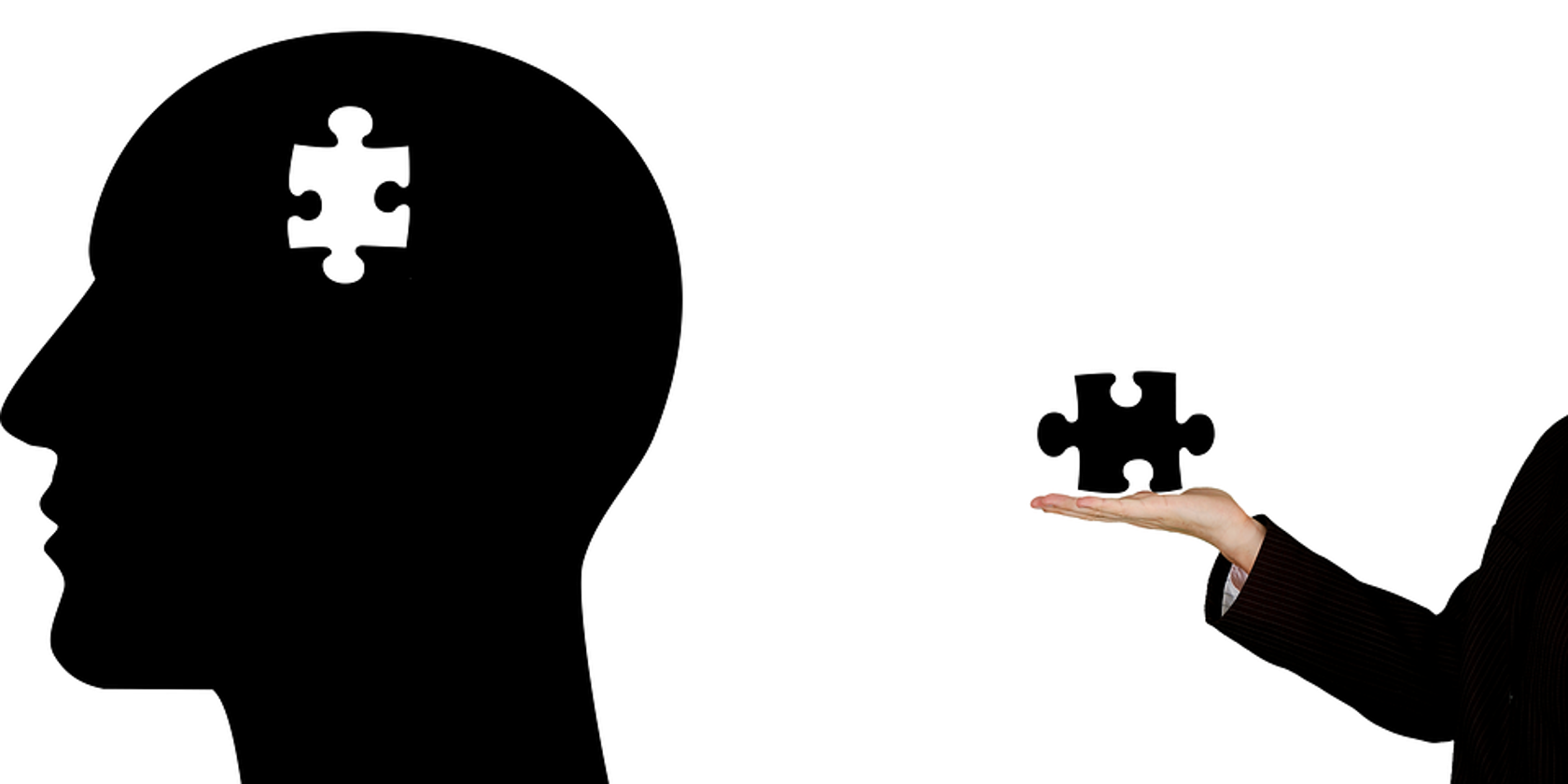 Cartoon image of a professional handing the missing puzzle piece to someone head