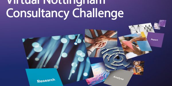Flying tile imagery with Virtual Nottingham Consultancy Challenge text