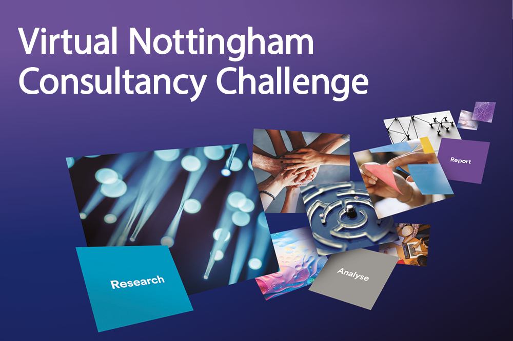 Flying tile imagery with Virtual Nottingham Consultancy Challenge text