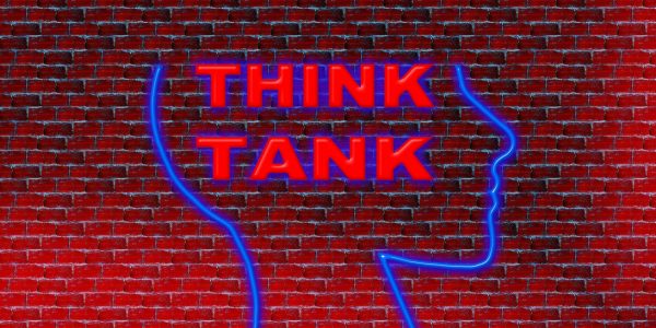 An outline of a head with 'think tank' text inside it