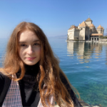 Daria Paterek with a view of a castle in the background