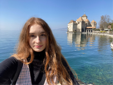 Daria Paterek with a view of a castle in the background