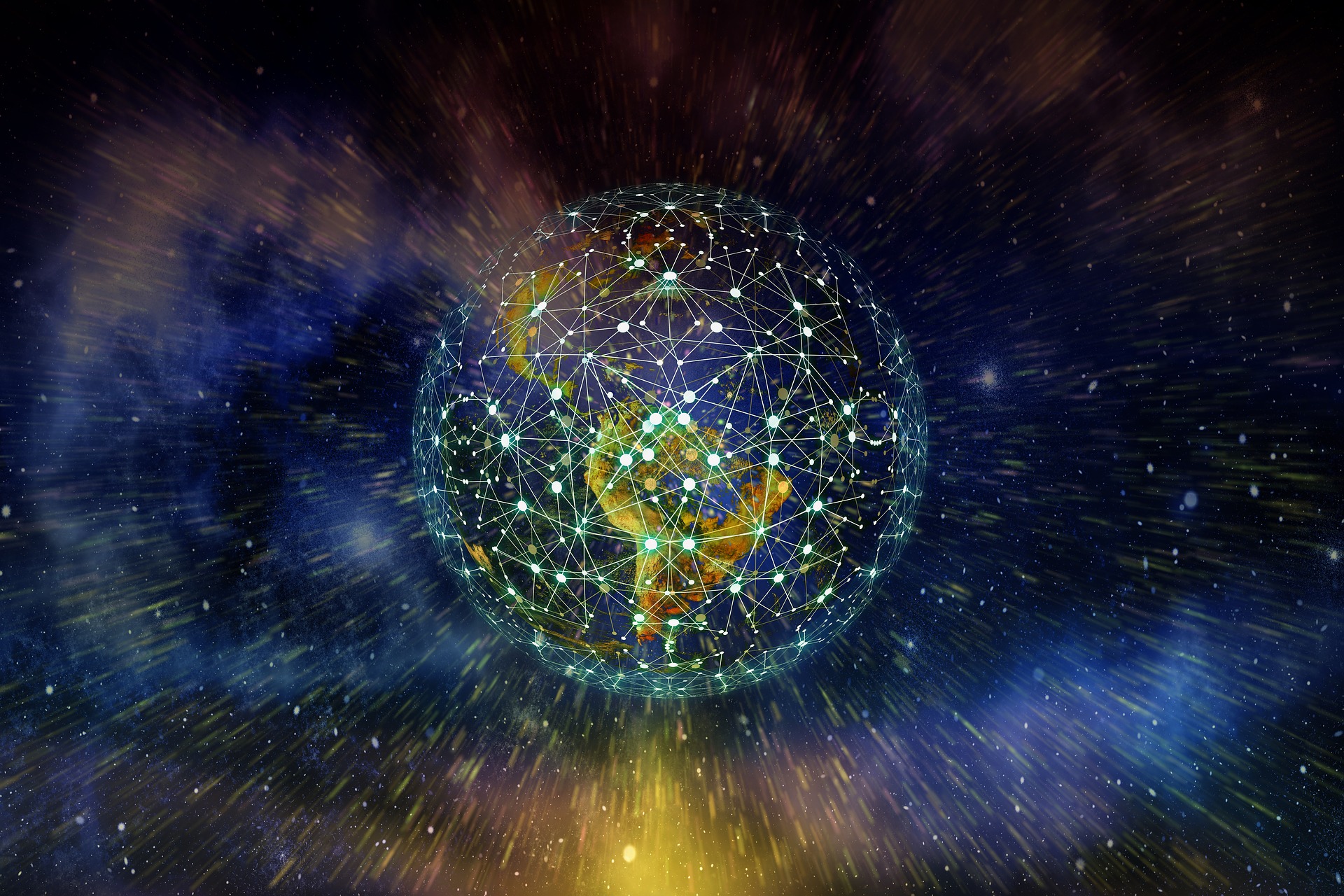 A globe showing digital networks