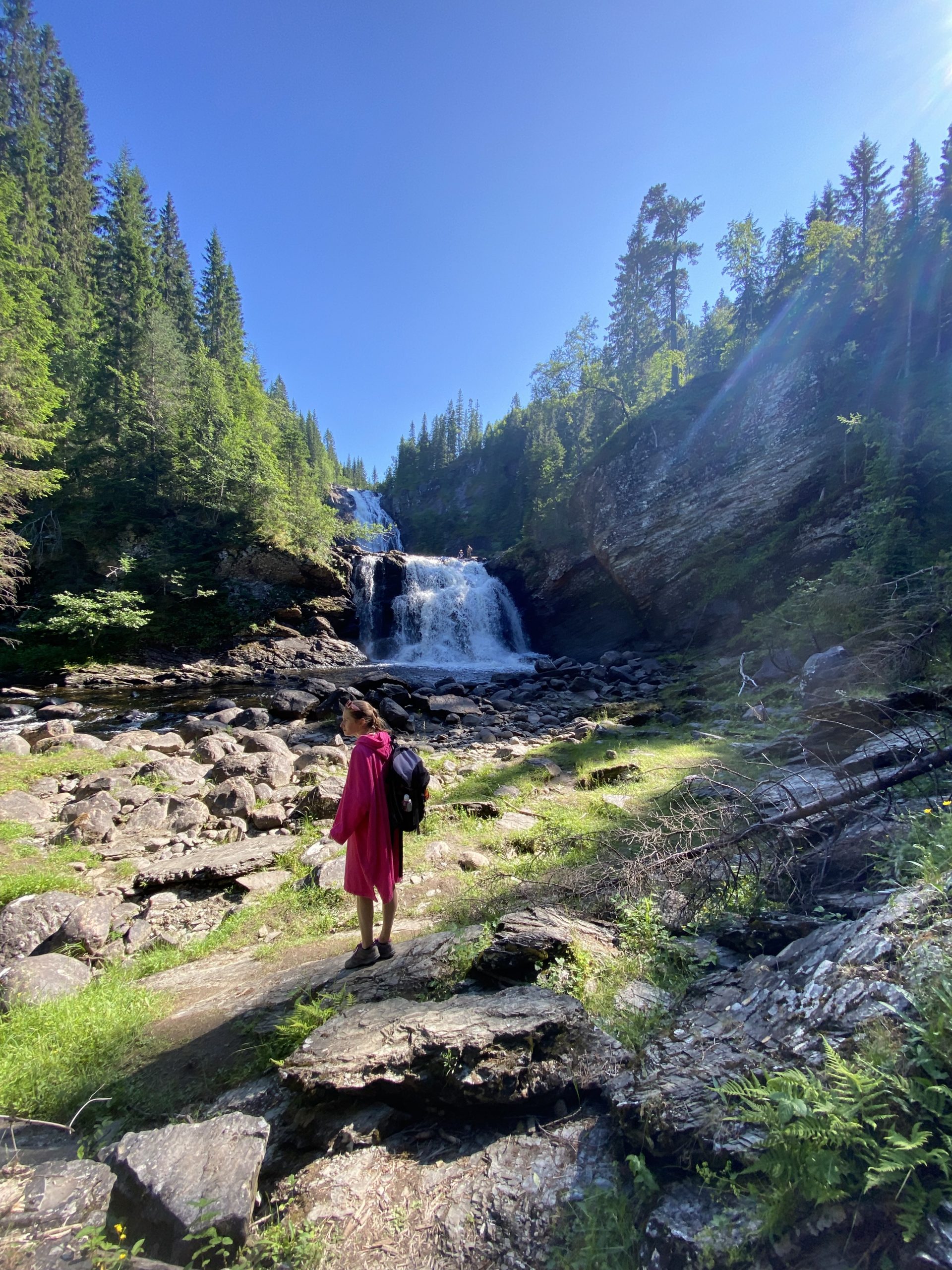 Me stood by a waterfall that I went to visit in the first week of my summer internship in Trondheim, Norway.