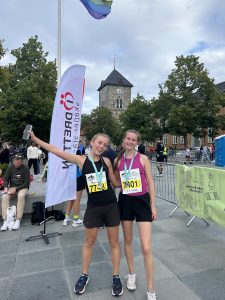 A photo of me and my friend after completing the Trondheim 10k run.