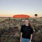 Helen Cridland in front of Ayers Rock