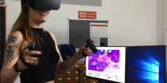 Aja Ireland tests the VR environment using the Oculus Rift.