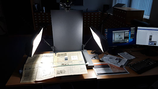Hennessy digitisation project set-up: copy stand and camera in the DTH