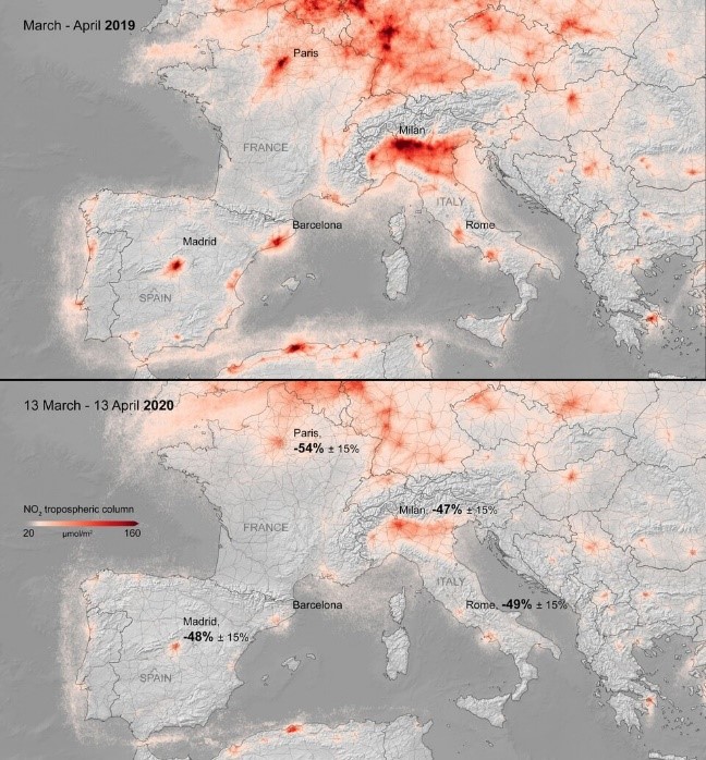 A visualisation of NO2 levels in Europe 2019-2020