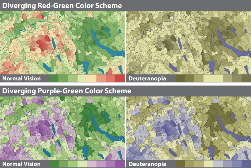 A comparison of colours as displayed using a colourblindness filter