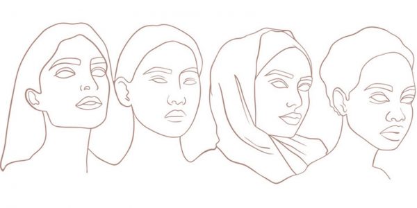 fine line outline of 4 women of different backgrounds