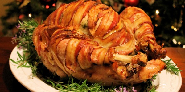 Bacon covered turkey