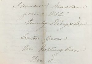 letter by Emily Kingston showing address as Lenton Grove