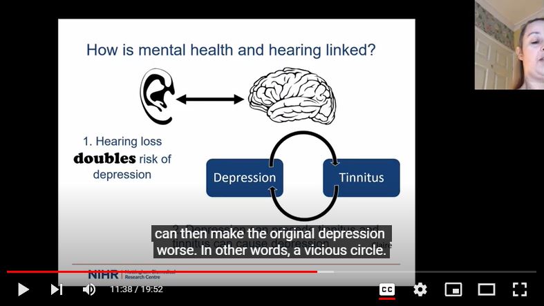 Still from the video presentation made at the mental health symposium 2021, showing that depression is linked to hearing conditions 