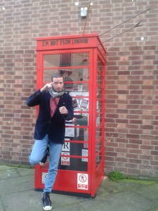 will robinson, managing director, i'm not from london, telephone box, posing, nottingham