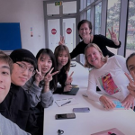 images of academics and students from the MSc Entrepreneurship, Innovation and Management: Mel Berry and Dr Isobel O’Neil with students (left to right) Chak Long Leung, Wenhao Zhao, Weijia Shi, Leyao Chang and Nupur Sahni.