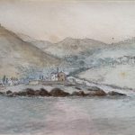 Watercolour by Charles Gore, depicting the Genoa waterfront from the sea