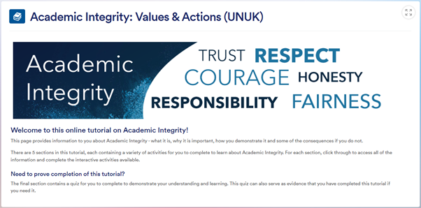 Screenshot of Academic Integrity NOOC