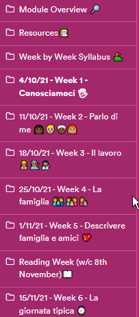 Emojis in a Moodle navigation menu