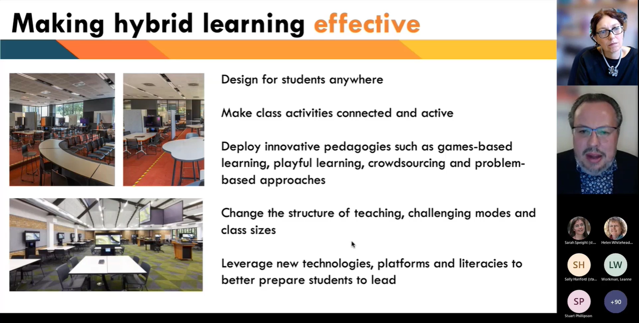 Slide on Making hybrid learning effective: Design for studentrs anywhere, make class activities connected and active, deploy innovative pedagogies...
