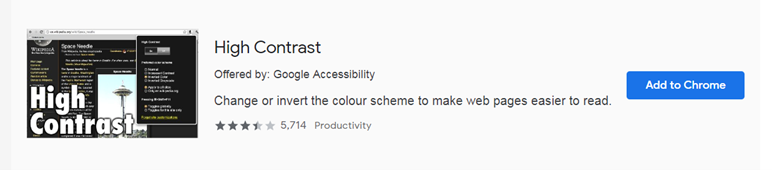 Accessible options in Chrome browser: high contrast add-in