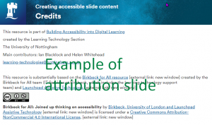 Example of an attribution page (in Xerte Toolkits)