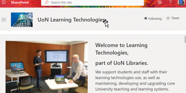 Learning Technologies Sharepoint site screenshot