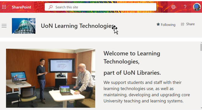 Learning Technologies Sharepoint site screenshot
