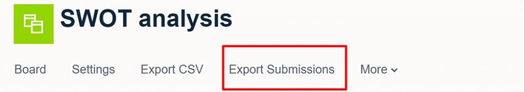 A screenshot of the settings tab showing the location of the export submissions option