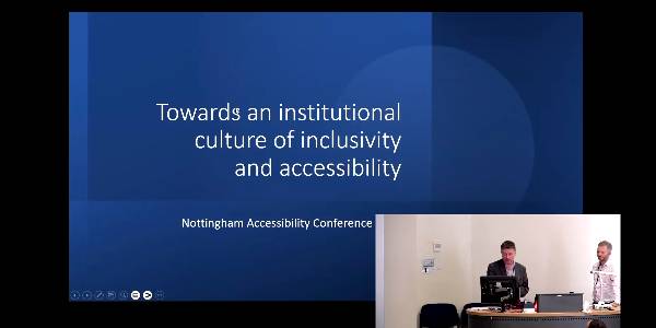 An image of two presenters shown picture in picture with their presentation at the Digital Accessibility Conference.